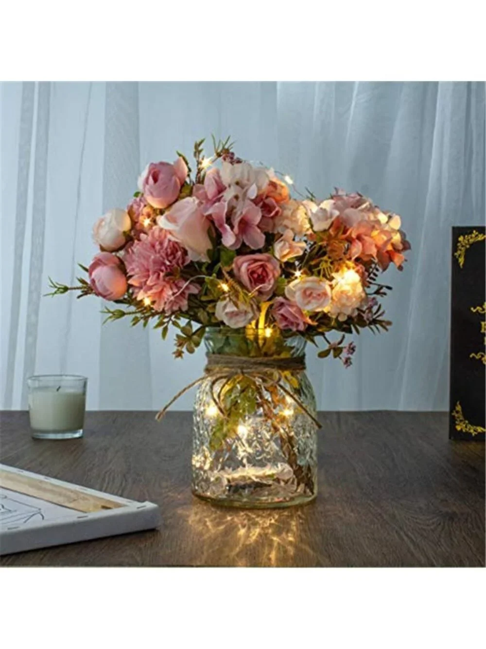LED Rose Flower Arrangement Glass Vase Lighted Floral Centerpiece Home Decor